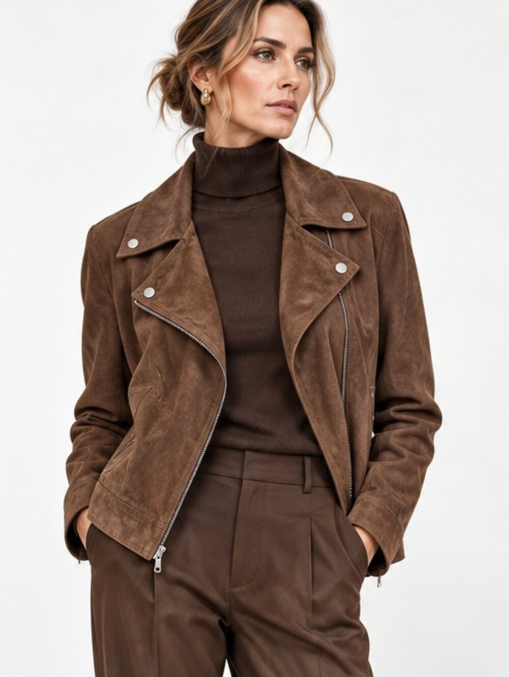 Nic+Zoe Suede Leather Asymmetric Utilty Jacket NWT